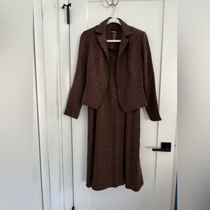 Positive Attitude Brown Tweed Blazer and Skirt Suit Set